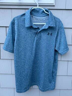 Under Armour Golf Shirt Polo Blue Green Heathered Youth XL Loose Fit